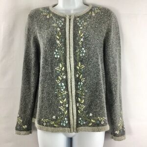 Dressbarn Full Zip Silk & Angora Blend Floral Embroidered Cardigan Size M